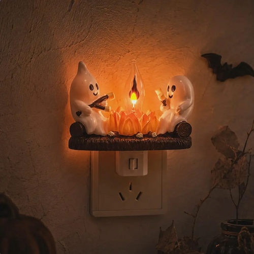 Ghosts Roasting Marshmallows Night Light, Halloween Nightlight Plug in Lamp