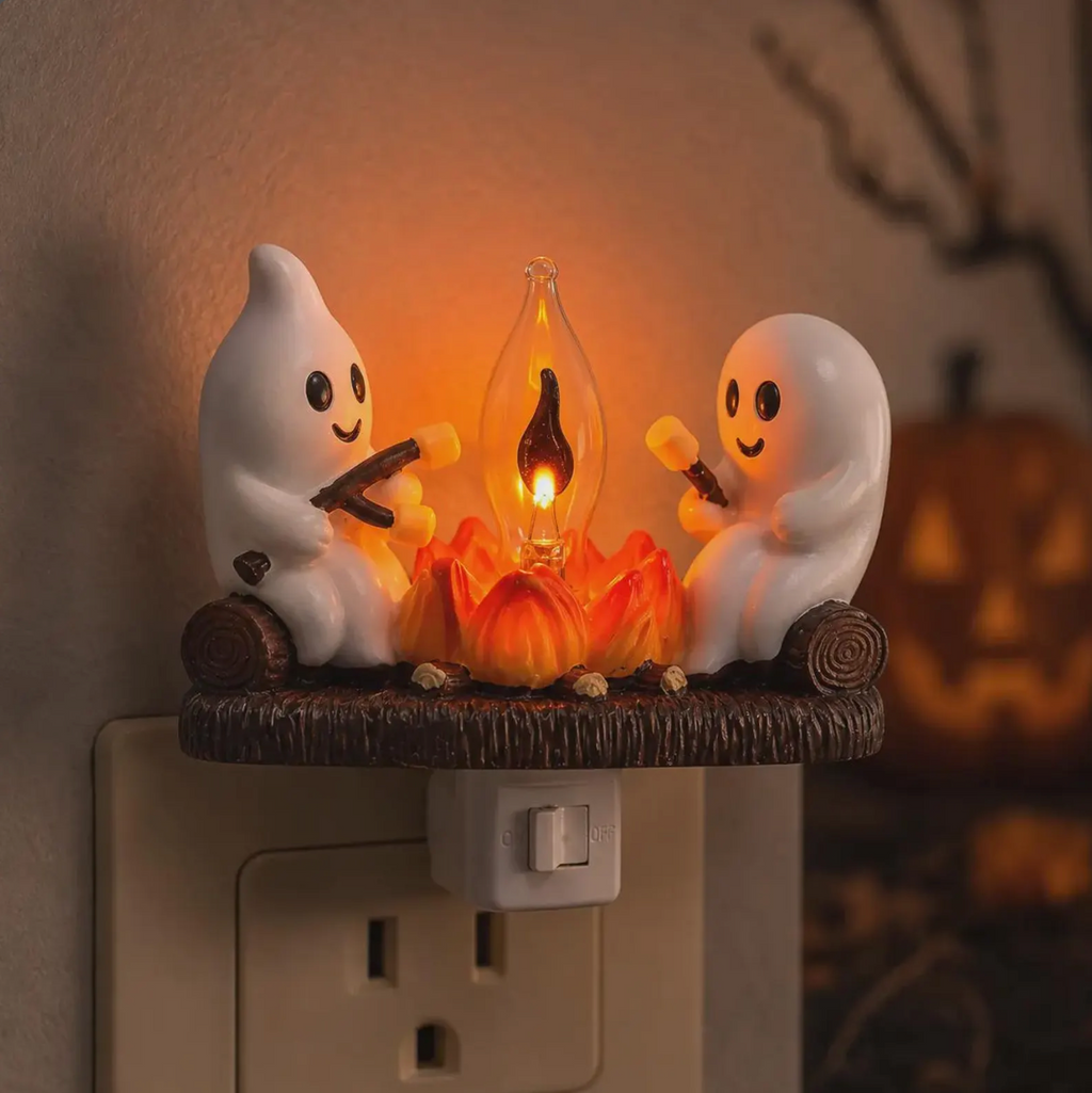 Ghosts Roasting Marshmallows Night Light, Halloween Nightlight Plug in Lamp